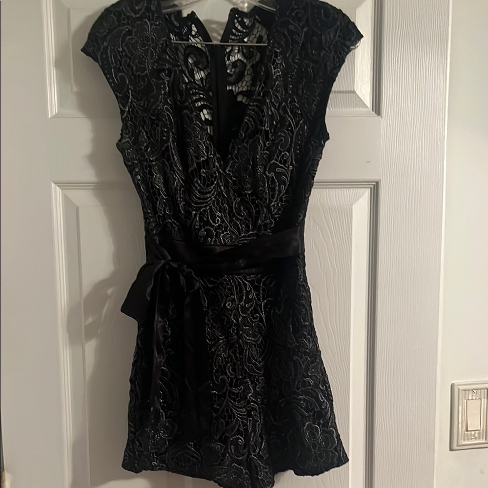 Bebe Black Sheath Jumpsuit with Flutter Sleeves